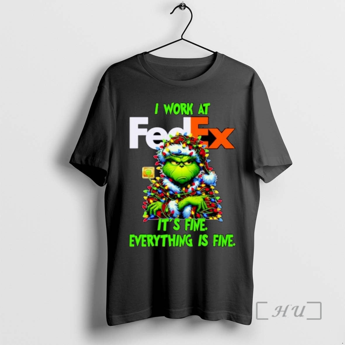 Limited Grinch Santa I Work Fedex Fine Everything Is Fine Lights T-Shirts, Hoodie, Sweatshirt - T-Shirt, Sweatshirt, Hoodie