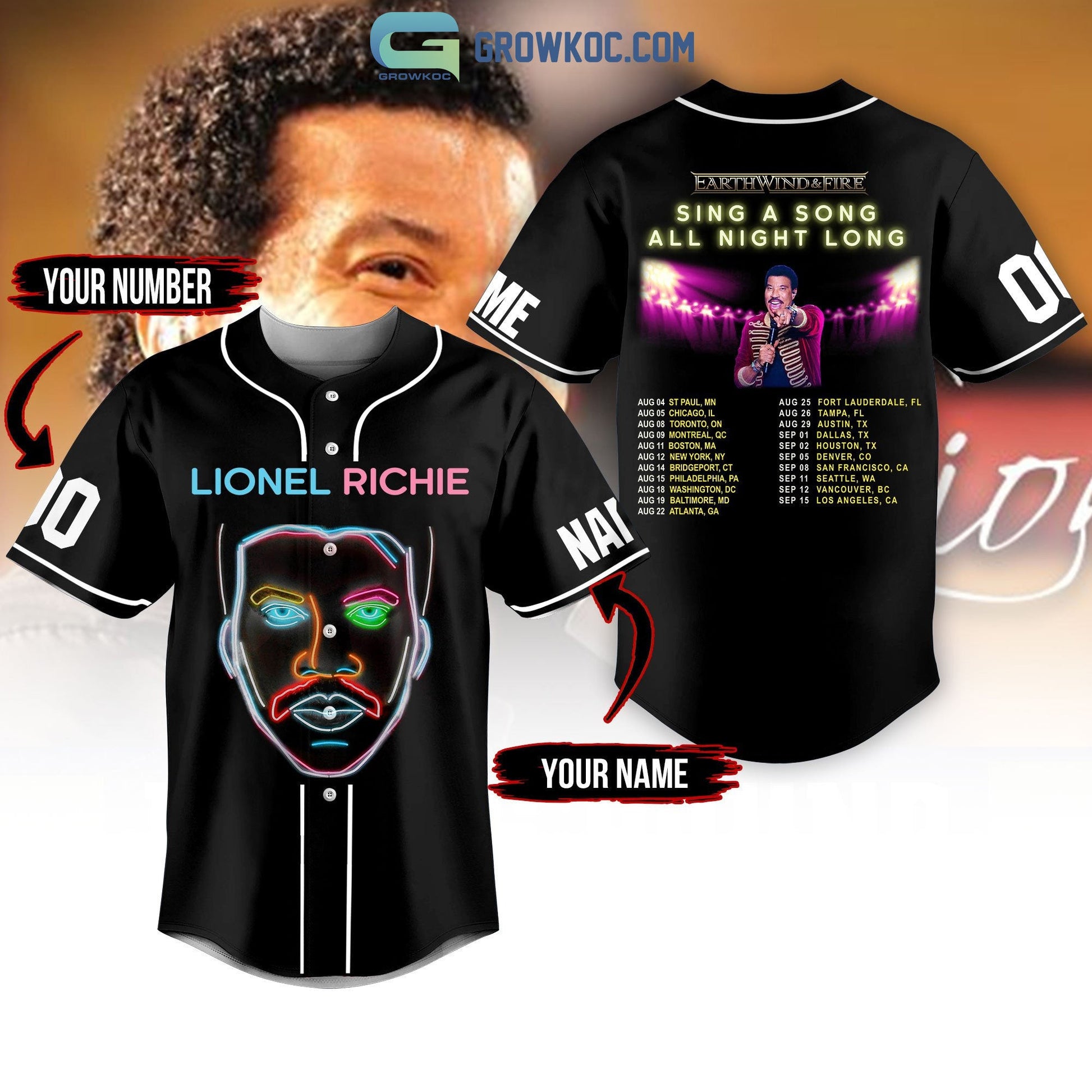 Lionel Richie Earthwind&Fire Sing A Song All Night Long Personalized Baseball Jersey Unisex T-shirt, Sweatshirt, Hoodie, Long Sleeve Tee - T-Shirt, Sweatshirt, Hoodie