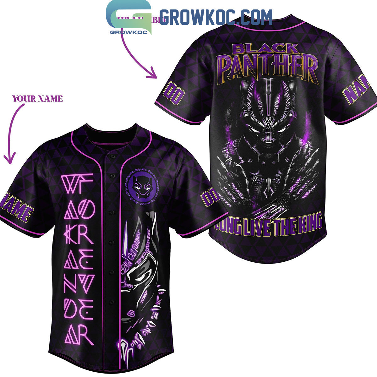 Long Live The King Black Panther Wakanda Forever Personalized Baseball Jersey Unisex T-shirt, Sweatshirt, Hoodie, Long Sleeve Tee - T-Shirt, Sweatshirt, Hoodie