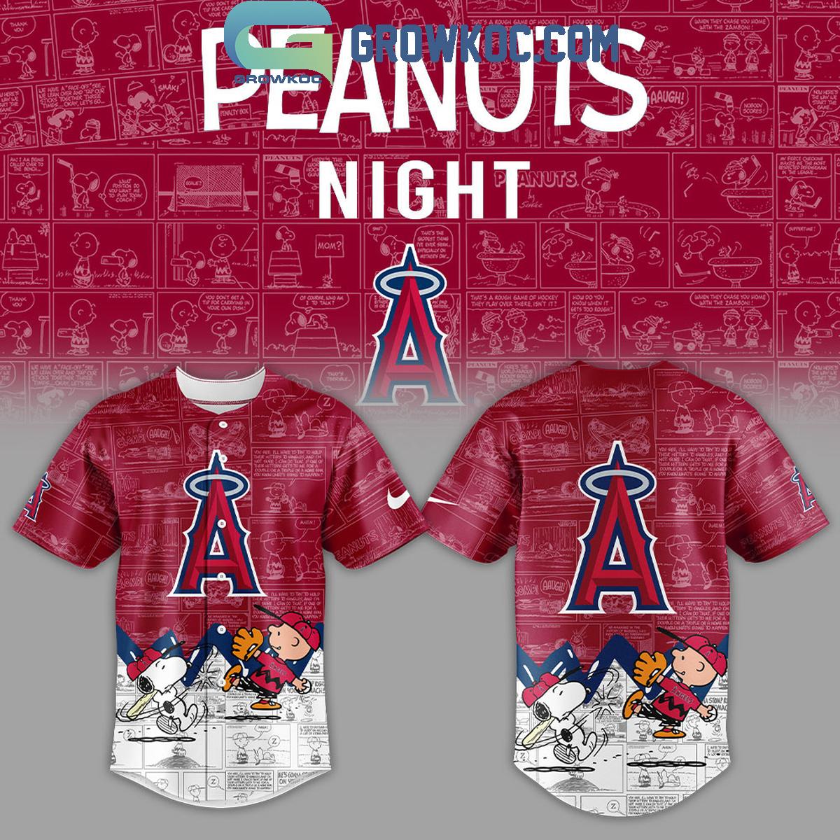 Los Angeles Angels Peanuts 75th Anniversary Baseball Jersey Unisex T-shirt, Sweatshirt, Hoodie, Long Sleeve Tee - T-Shirt, Sweatshirt, Hoodie