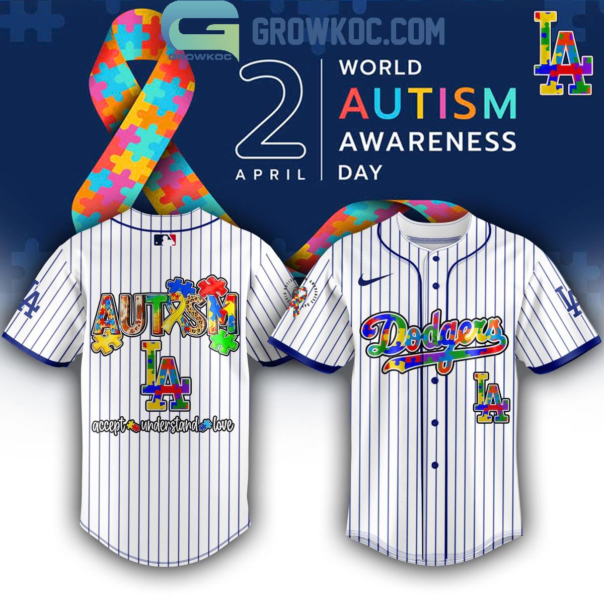 Los Angeles Dodgers Autism Awareness Day Baseball Jersey Unisex T-shirt, Sweatshirt, Hoodie, Long Sleeve Tee - T-Shirt, Sweatshirt, Hoodie