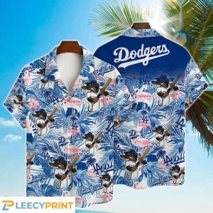 Los Angeles Dodgers MLB Mascot And Hibiscus Pattern 3D Hawaiian Shirt, LA Dodgers Hawaiian Shirt - T-Shirt, Sweatshirt, Hoodie