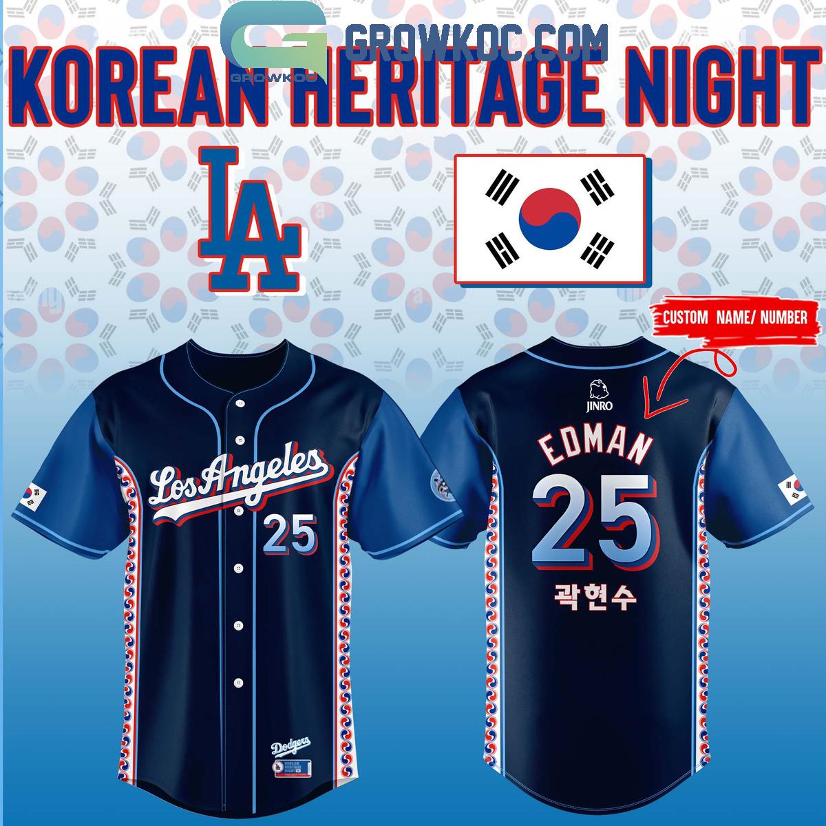Los Angeles Dodgers x Korean Heritage Night Personalized Baseball Jersey Unisex T-shirt, Sweatshirt, Hoodie, Long Sleeve Tee - T-Shirt, Sweatshirt, Hoodie