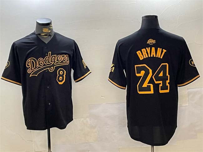 Los Angeles Dodgers Front #8 Back #24 Kobe Bryant Black Stitched Baseball Jersey baseball jersey product view 1