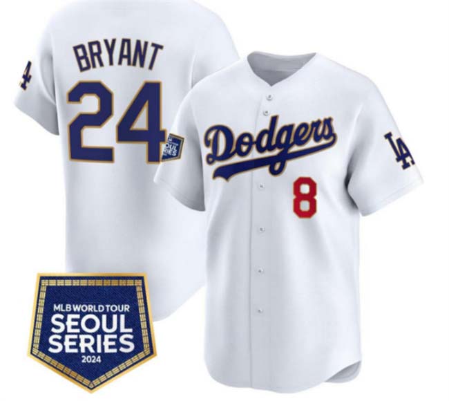 Los Angeles Dodgers Front #8 Back #24 Kobe Bryant White 2024 World Tour Seoul Series Home Limited Stitched Baseball Jersey baseball jersey product view 1