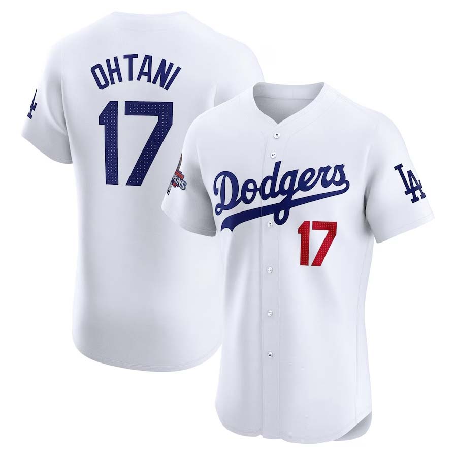 Los Angeles Dodgers #17 Shohei Ohtani White 2024 World Series Champions Home Elite Player Stitched Baseball Jersey baseball jersey product view 1