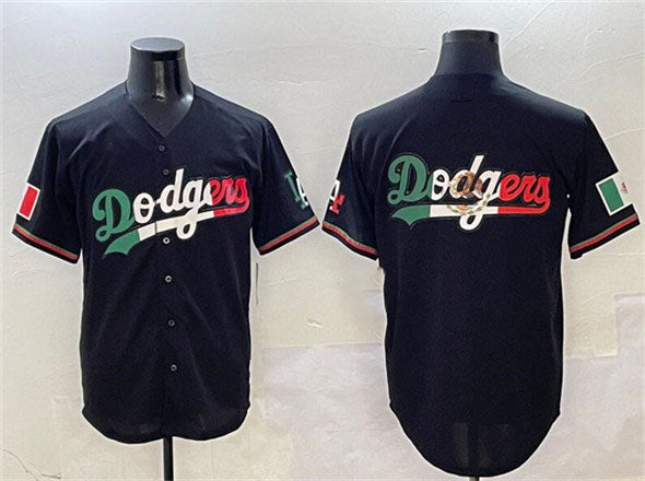 Los Angeles Dodgers Team Big Logo Black Mexico Flag Limited Stitched Baseball Jersey baseball jersey product view 1