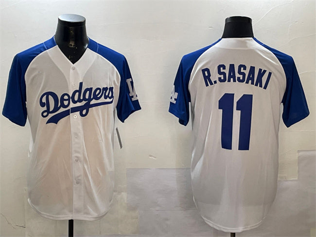 Los Angeles Dodgers #11 Roki Sasaki White Blue Cool Base Stitched Baseball Jersey baseball jersey product view 1