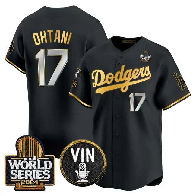 Shohei Ohtani Los Angeles Dodgers 2024 World Series Gold Edition Jersey - Black baseball jersey product view 1