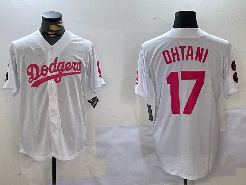 Los Angeles Dodgers #17 Shohei Ohtani Number White Pink Limited Cool Base Stitched Baseball Jersey baseball jersey product view 1