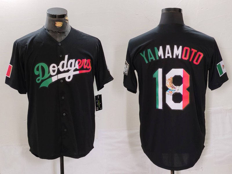 Los Angeles Dodgers #18 Yoshinobu Yamamoto Black Mexico Cool Base Stitched Baseball Jerseys baseball jersey product view 1