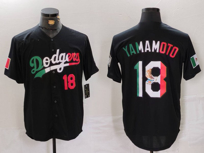 Los Angeles Dodgers #18 Yoshinobu Yamamoto Number Black Mexico Cool Base Stitched Baseball Jerseys baseball jersey product view 1
