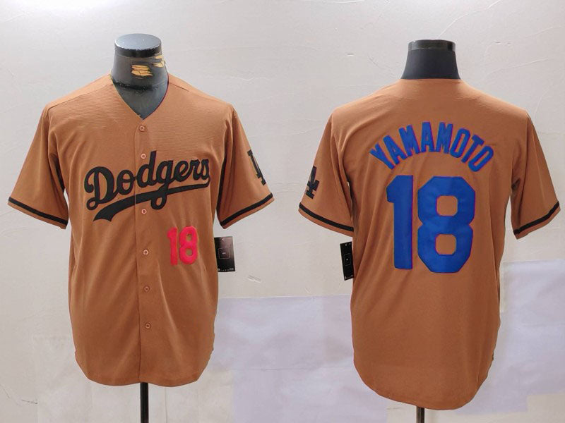 Los Angeles Dodgers #18 Yoshinobu Yamamoto Number Olive Cool Base Limited Stitched Baseball Jerseys baseball jersey product view 1