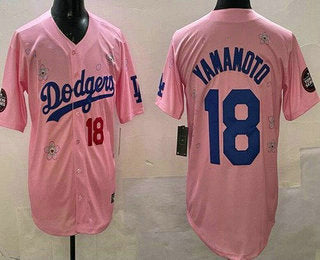 Los Angeles Dodgers #18 Yoshinobu Yamamoto Pink 2025 Tokyo Series Limited Stitched Baseball Jersey baseball jersey product view 1