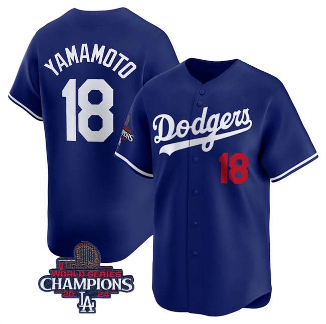 Los Angeles Dodgers #18 Yoshinobu Yamamoto Royal 2024 World Series Champions Alternate Limited Stitched Baseball Jersey baseball jersey product view 1