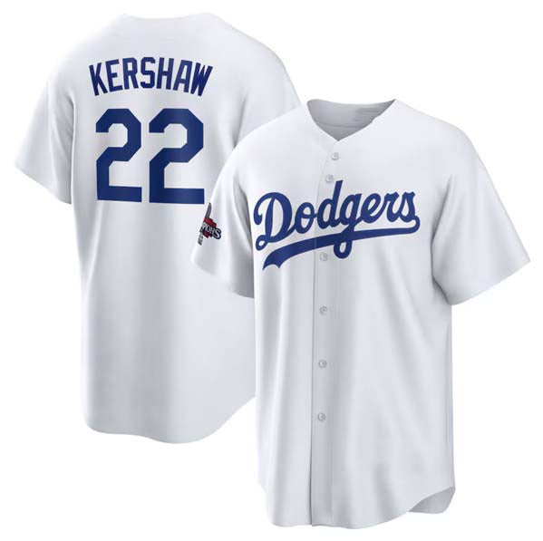 Los Angeles Dodgers #22 Clayton Kershaw White 2024 World Series Champions Home Stitched Baseball Jersey baseball jersey product view 1