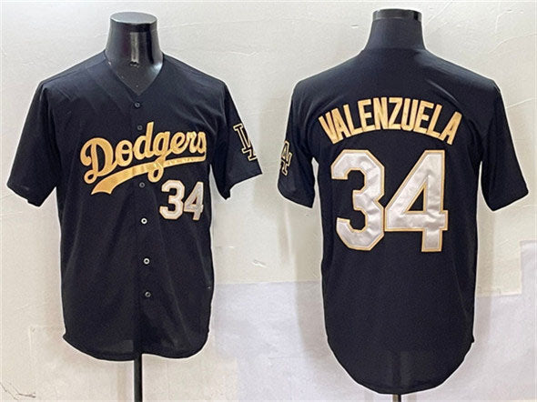 Los Angeles Dodgers #34 Fernando Valenzuela Black Gold Limited Stitched Baseball Jersey baseball jersey product view 1