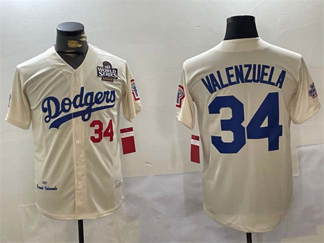 Los Angeles Dodgers #34 Toro Valenzuela Cream 1981 Cooperstown Stitched Baseball Jersey baseball jersey product view 1