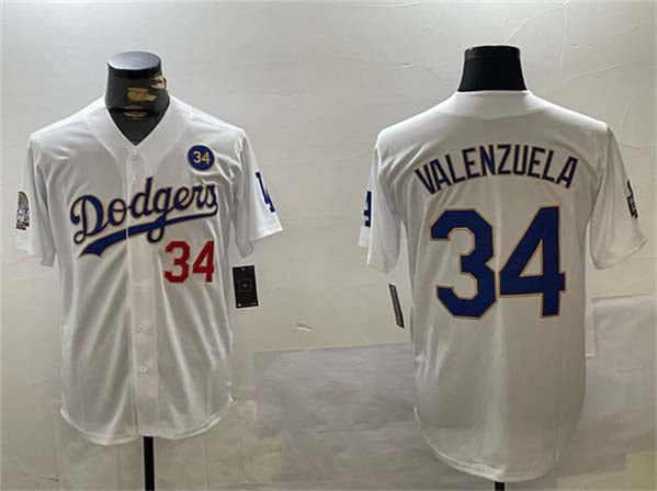 Los Angeles Dodgers #34 Toro Valenzuela White Gold 2024 World Series With No. 34 Patch Home Limited Stitched Baseball Jersey baseball jersey product view 1