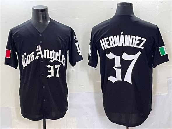 Los Angeles Dodgers #37 Teoscar Hernndez Black 2025 LA Gothic Style With Fernando Patch Vapor Premier Limited Stitched Baseball Jersey baseball jersey product view 1