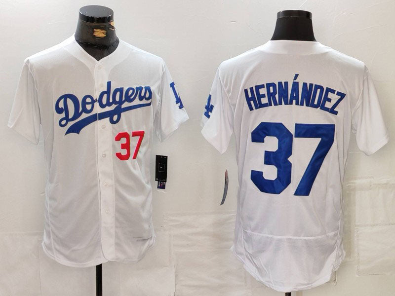 Los Angeles Dodgers #37 Teoscar Hernandez Number White Flex Base Stitched Baseball Jerseys baseball jersey product view 1