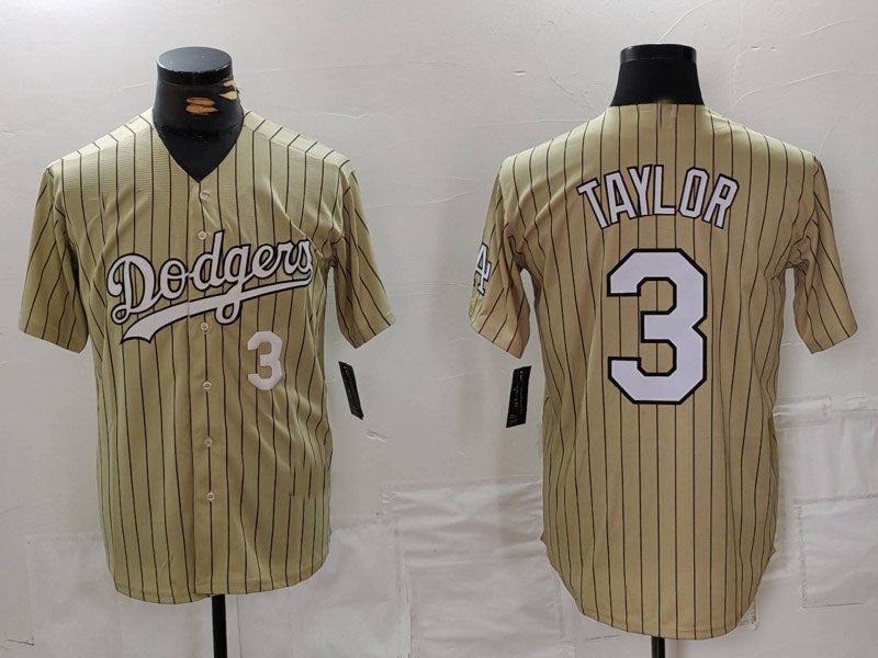 Los Angeles Dodgers #3 Chris Taylor Cream Pinstripe Stitched Cool Base Baseball Jersey baseball jersey product view 1
