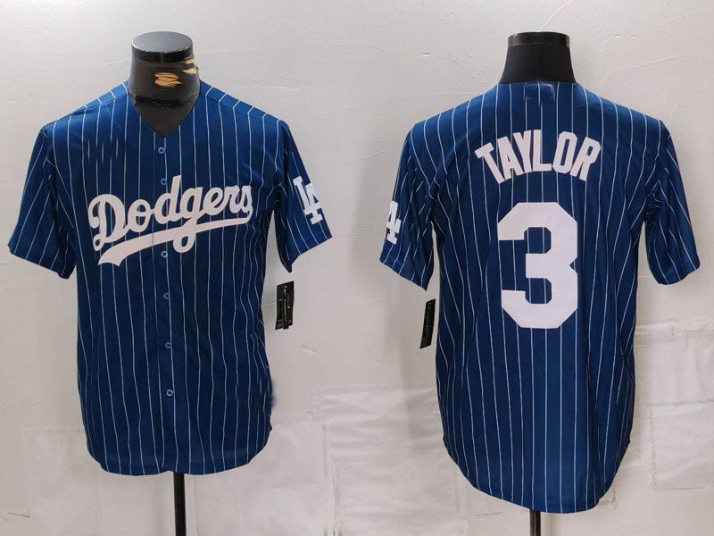 Los Angeles Dodgers #3 Chris Taylor Navy Pinstripe Stitched Cool Base Baseball Jersey baseball jersey product view 1