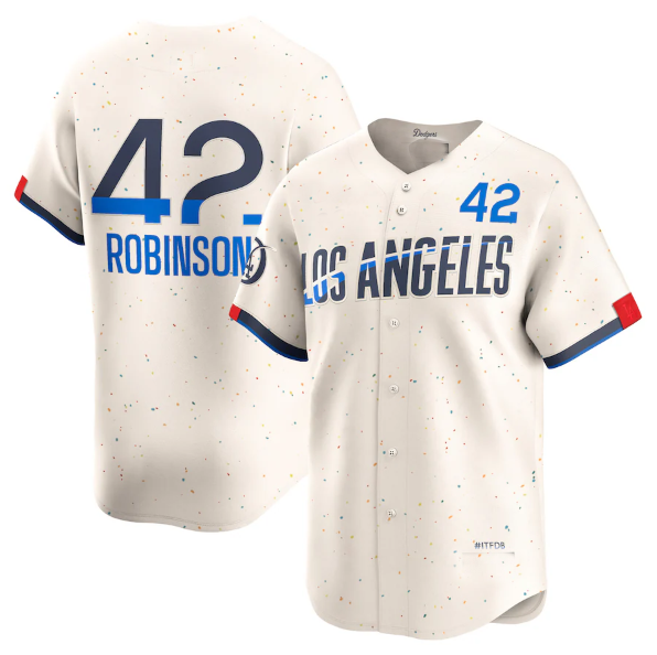 Los Angeles Dodgers #42 Jackie Robinson Cream 2024 City Connect Limited Player Baseball Jerseys baseball jersey product view 1