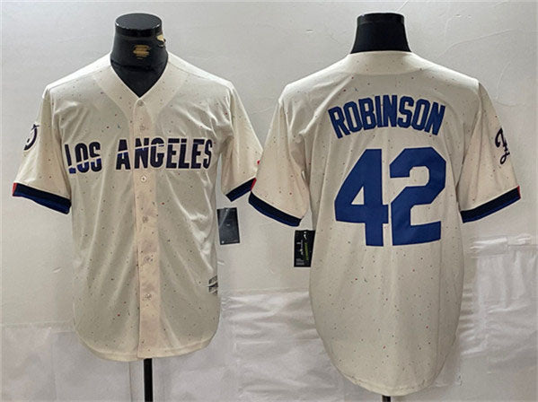Los Angeles Dodgers #42 Jackie Robinson Cream Stitched Baseball Jersey baseball jersey product view 1