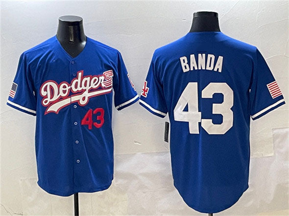 Los Angeles Dodgers #43 Anthony Banda Royal With American Flag Patch Limited Stitched Baseball Jersey baseball jersey product view 1