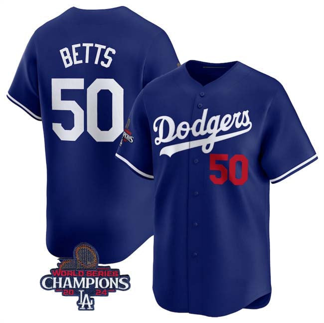 Los Angeles Dodgers #50 Mookie Betts Royal 2024 World Series Champions Alternate Limited Stitched Baseball Jersey baseball jersey product view 1