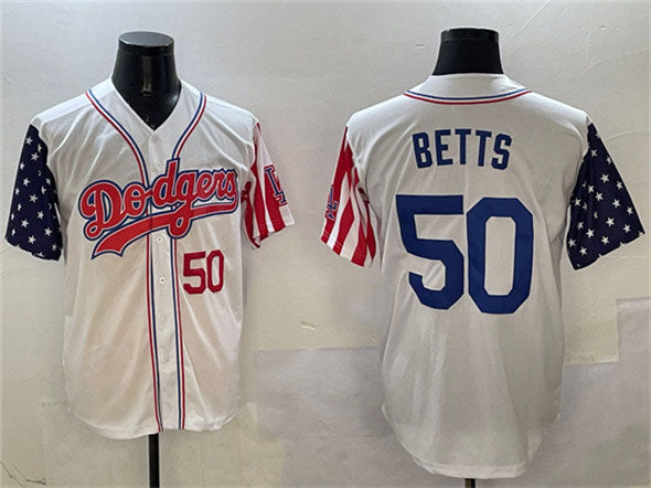 Los Angeles Dodgers #50 Mookie Betts White Limited Stitched Baseball Jersey baseball jersey product view 1