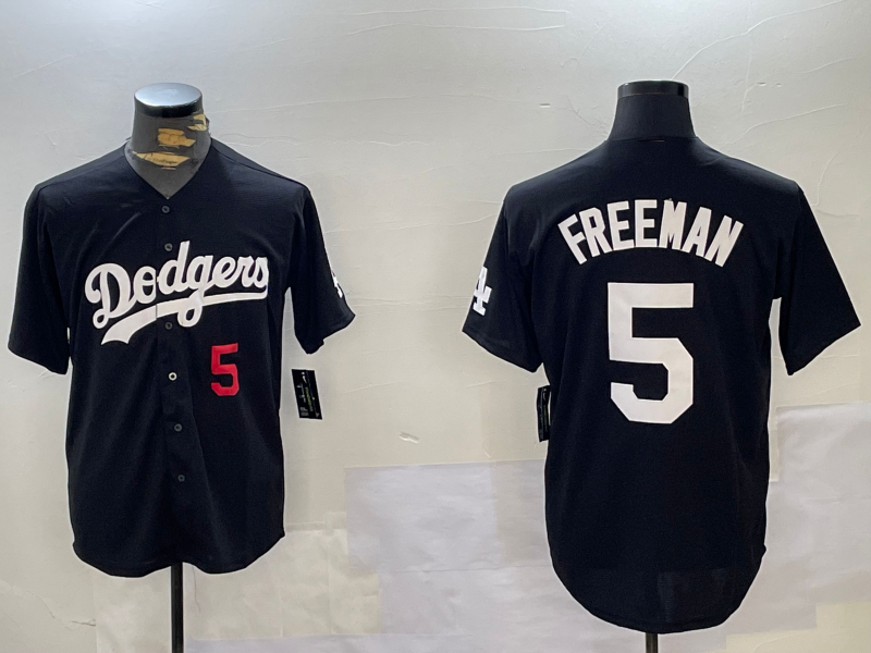 Los Angeles Dodgers #5 Freddie Freeman Number Black Cool Base Stitched Baseball Jersey baseball jersey product view 1