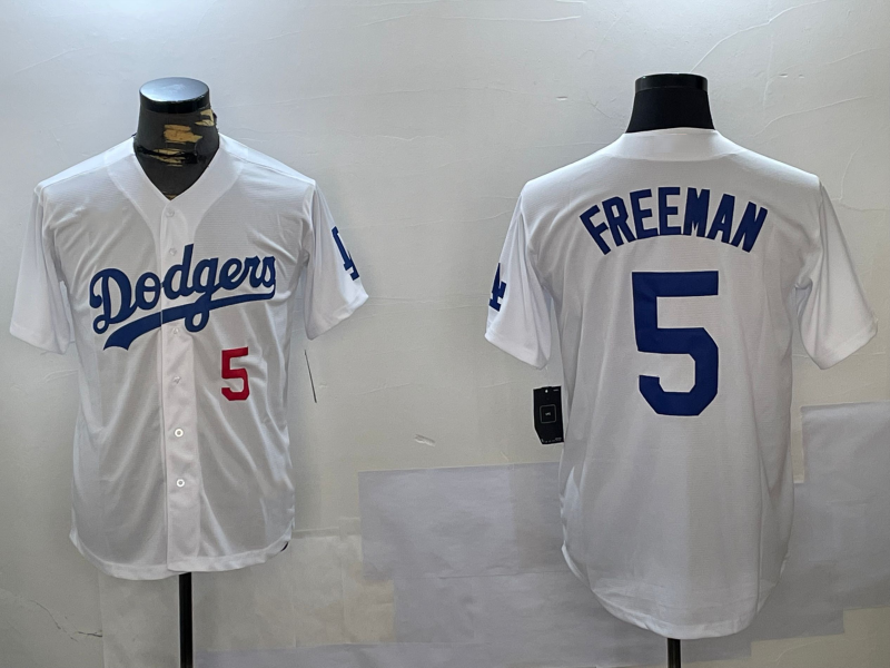 Los Angeles Dodgers #5 Freddie Freeman Number White Cool Base Stitched Baseball Jersey baseball jersey product view 1