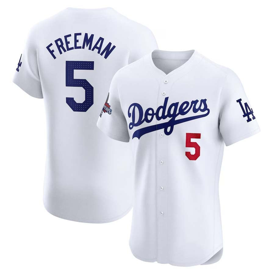 Los Angeles Dodgers #5 Freddie Freeman White 2024 World Series Champions Home Elite Player Stitched Baseball Jersey baseball jersey product view 1