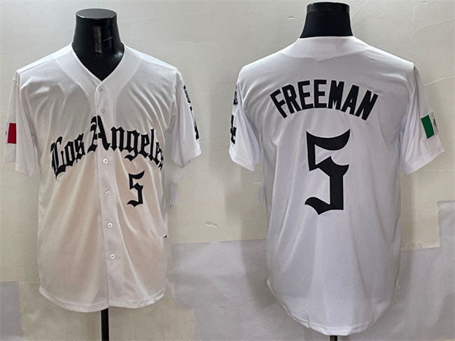 Los Angeles Dodgers #5 Freddie Freeman White Mexico 2025 LA Gothic Style With Fernando Patch Vapor Premier Limited Stitched Baseball Jersey baseball jersey product view 1