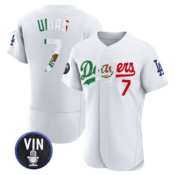 Los Angeles Dodgers #7 Julio Urias White Mexico Special Vin Scully Patch Flex Base Stitched Baseball Jersey baseball jersey product view 1