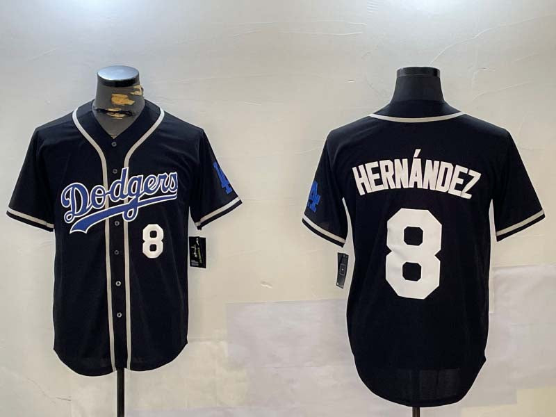 Los Angeles Dodgers #8 Enrique Hern¨¢ndez Black Cool Base Stitched Baseball Jersey baseball jersey product view 1