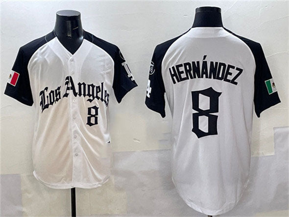 Los Angeles Dodgers #8 Enrique Hern¨¢ndez White Black Mexico 2025 LA Gothic Style With Fernando Patch Vapor Premier Limited Stitched Baseball Jersey baseball jersey product view 1