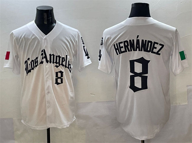 Los Angeles Dodgers #8 Enrique Hern¨¢ndez White Mexico 2025 LA Gothic Style With Fernando Patch Vapor Premier Limited Stitched Baseball Jersey baseball jersey product view 1