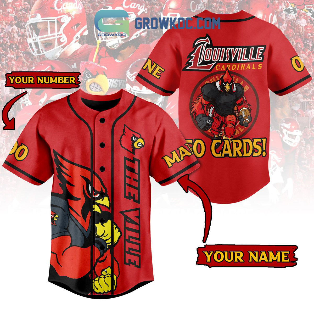 Louisville Cardinals The Ville Go Cards Personalized Baseball Jersey Unisex T-shirt, Sweatshirt, Hoodie, Long Sleeve Tee - T-Shirt, Sweatshirt, Hoodie