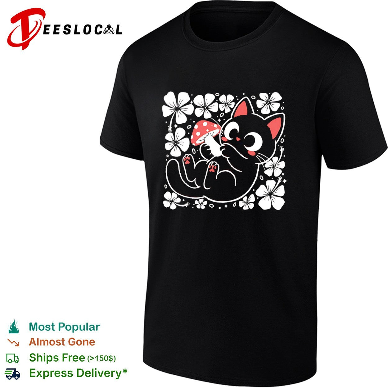 Lucky mushroom cat shirt Unisex T-shirt, Sweatshirt, Hoodie, Long Sleeve Tee - T-Shirt, Sweatshirt, Hoodie