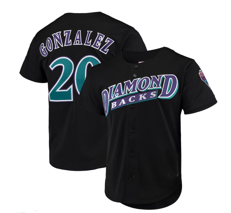 Arizona Diamondbacks #20 Luis Gonzalez Cooperstown Collection Mesh Batting Practice Button-Up Jersey - Black Stitches Baseball Jerseys baseball jersey product view 1