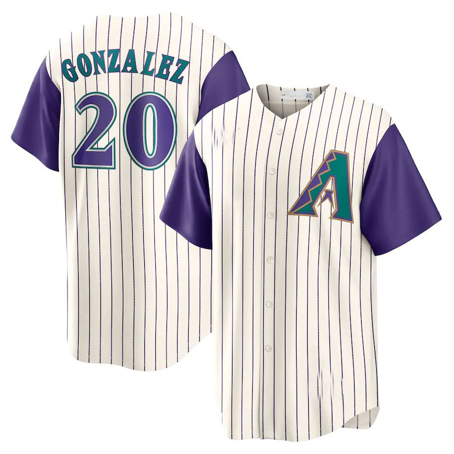 Arizona Diamondbacks #20 Luis Gonzalez Alternate Cooperstown Collection Player Jersey - Cream Purple Stitches Baseball Jerseys baseball jersey product view 1