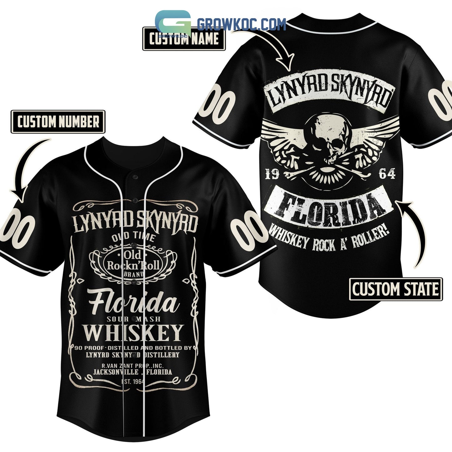 Lynyrd Skynyrd Florida Whiskey Rock A Roller Personalized Baseball Jersey Unisex T-shirt, Sweatshirt, Hoodie, Long Sleeve Tee - T-Shirt, Sweatshirt, Hoodie