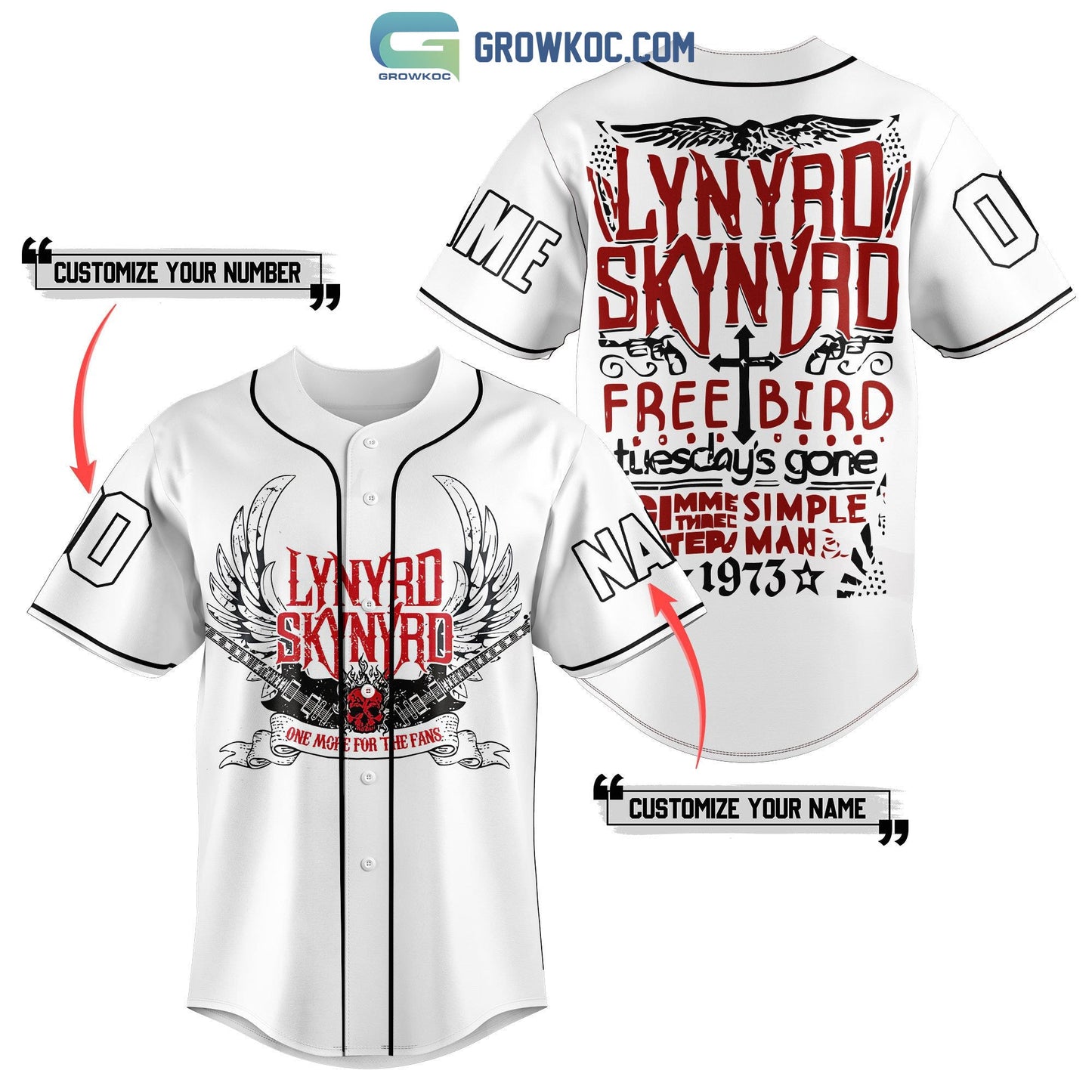 Lynyrd Skynyrd One More For The Fans Personalized Baseball Jersey Unisex T-shirt, Sweatshirt, Hoodie, Long Sleeve Tee - T-Shirt, Sweatshirt, Hoodie