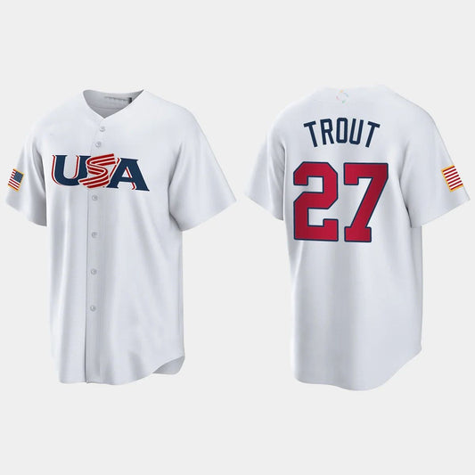#27 MIKE TROUT LOS ANGELES ANGELS 2023 WORLD BASEBALL CLASSIC USA REPLICA JERSEY ¨C WHITE Stitches Baseball Jerseys baseball jersey product view 1