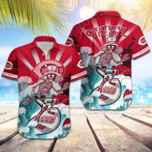 MLB Cincinnati Reds Grateful Dead Hawaiian Shirt, Cincinnati Reds Hawaiian Shirt Unisex T-shirt, Sweatshirt, Hoodie, Long Sleeve Tee - T-Shirt, Sweatshirt, Hoodie