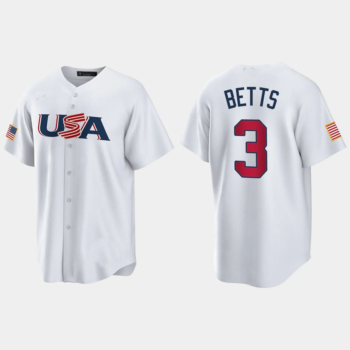 #3 MOOKIE BETTS LOS ANGELES DODGERS 2023 WORLD BASEBALL CLASSIC USA REPLICA JERSEY ¨C WHITE Stitches Baseball Jerseys baseball jersey product view 1
