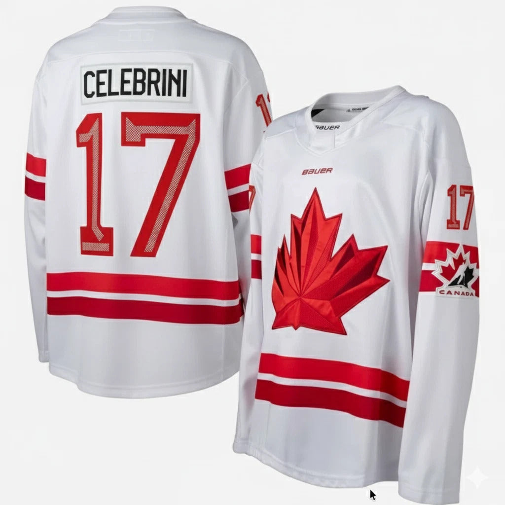 Macklin Celebrini Canada 2026 Olympic Jersey - White sports jersey product view 1